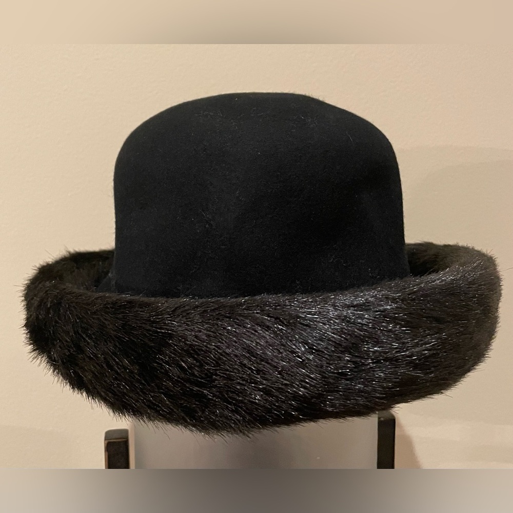 Da-Me Made in Italy Wool Faux Fur Black Bowler - Type Hat